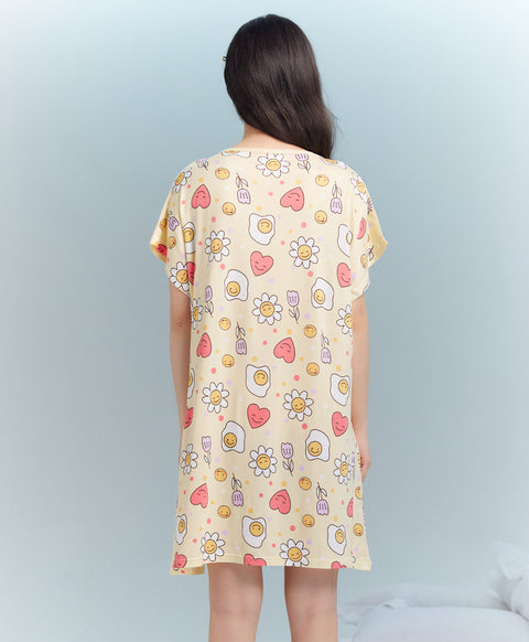 May Life Smile More Microfiber Short Sleeves Sleep Dress