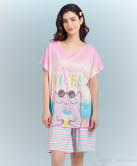 Tropical Vibes Short Sleeves Microfiber Top & Bottom Sleep Set