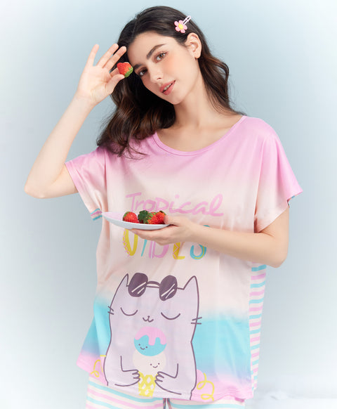 Tropical Vibes Short Sleeves Microfiber Top & Bottom Sleep Set