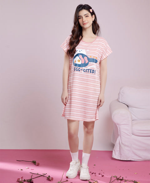 Egg-cited Short Sleeves Polyester Cotton Sleep Dress