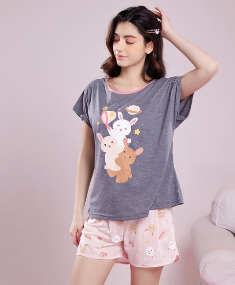 Galaxy Vibes Short Sleeves Polyester Cotton Top & Shorts Sleep Set