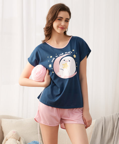 Seal Lost in the Stars Short Sleeves Polyester Cotton Top & Bottom Sleep Set