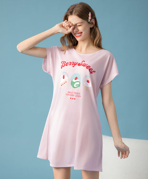 Berry Sweet Short Sleeves Sleep Dress