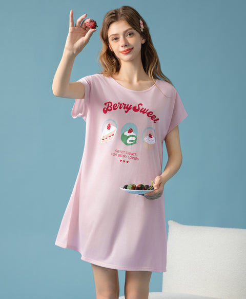 Berry Sweet Short Sleeves Sleep Dress
