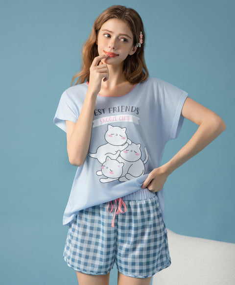 Best Friends Snooze Club Short Sleeves Top & Shorts Sleep Set