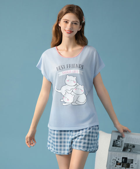 Best Friends Snooze Club Short Sleeves Top & Shorts Sleep Set