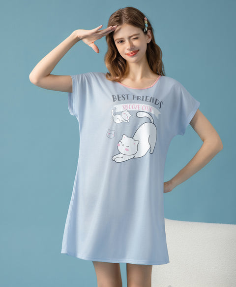 Best Friends Snooze Club Short Sleeves Sleep Dress