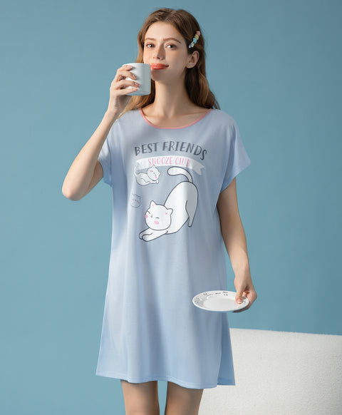 Best Friends Snooze Club Short Sleeves Sleep Dress