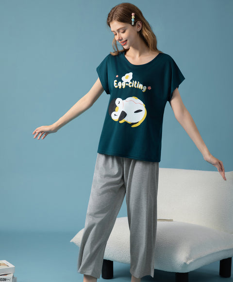 Egg-citing Short Sleeves Top & Long Pants Sleep Set