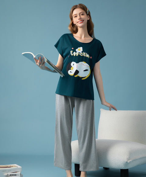 Egg-citing Short Sleeves Top & Long Pants Sleep Set