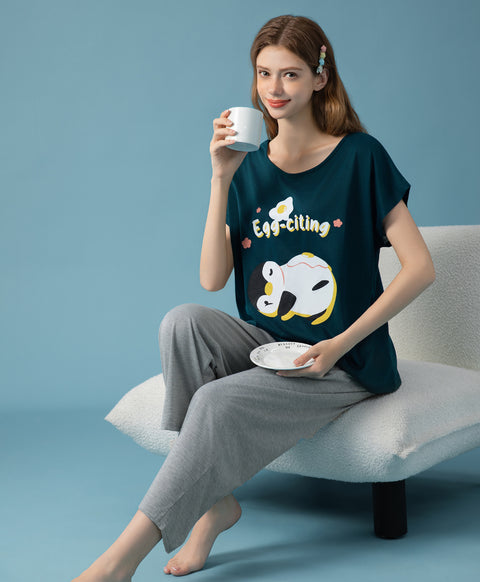 Egg-citing Short Sleeves Top & Long Pants Sleep Set