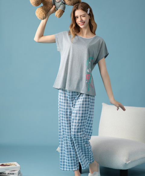 Just Wanna Have Some Fun Short Sleeves Top & Long Pants Sleep Set