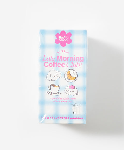 BedMood Cremo & Mello Join The Late Morning Coffee Club Polyester PJ Short Sleeves Top & Long Pants Set - Blue