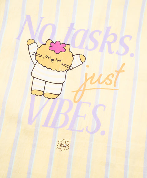 BedMood Mello No Tasks. Just Vibes Polyester PJ Short Sleeves Top & Shorts Set - Yellow
