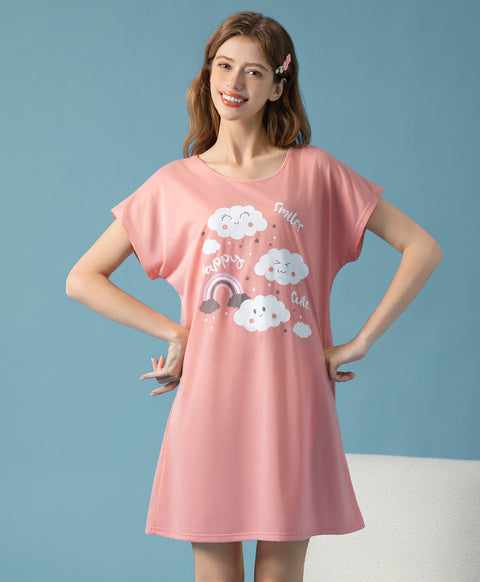 Smiles Happy Cute Short Sleeves Sleep Dress