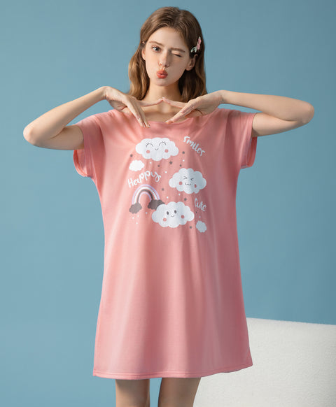 Smiles Happy Cute Short Sleeves Sleep Dress