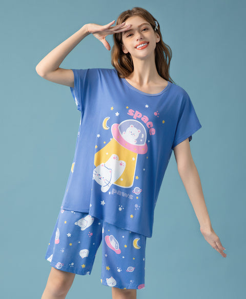 Space Paws Microfiber Top & Bottom Sleep Set