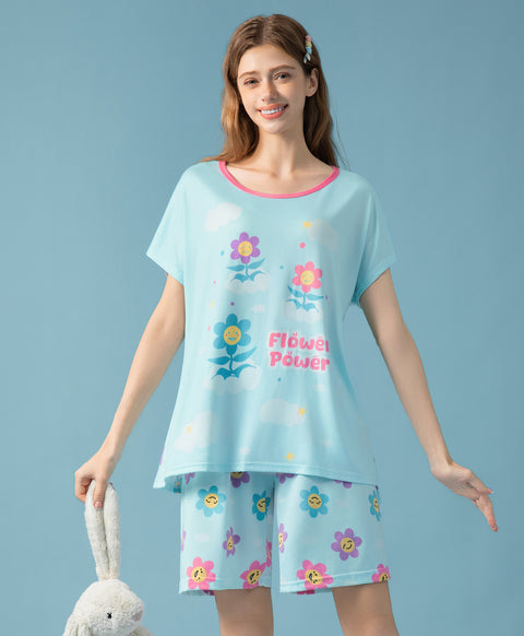 Flower Power Microfiber Top & Bottom Sleep Set