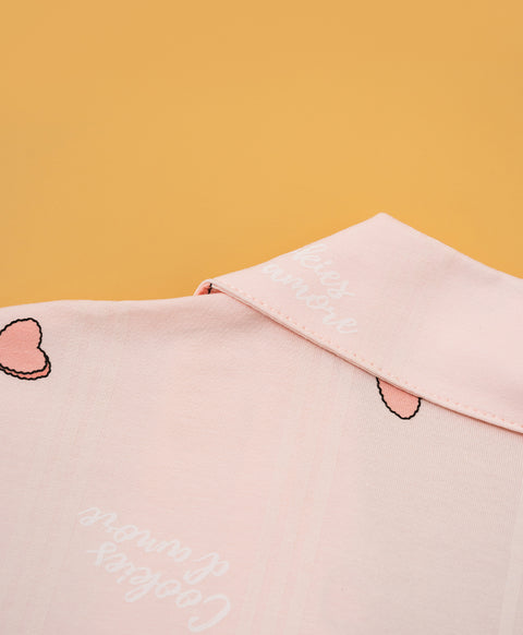 Cookies d'amore Satin Short Sleeve Top & Short PJ Set-Peach