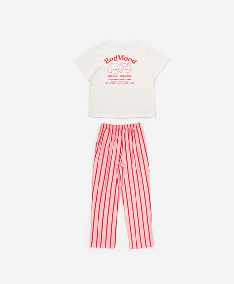 BedMood Cremo & Mello No Rush. No Rules Cotton Blend Short Sleeves Top & Long Pants Set - Pink
