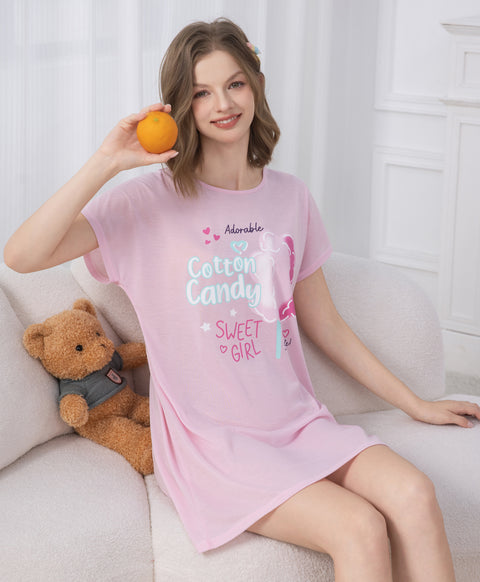 Adorable Cotton Candy Short Sleeves Polyester Cotton Sleep Dress