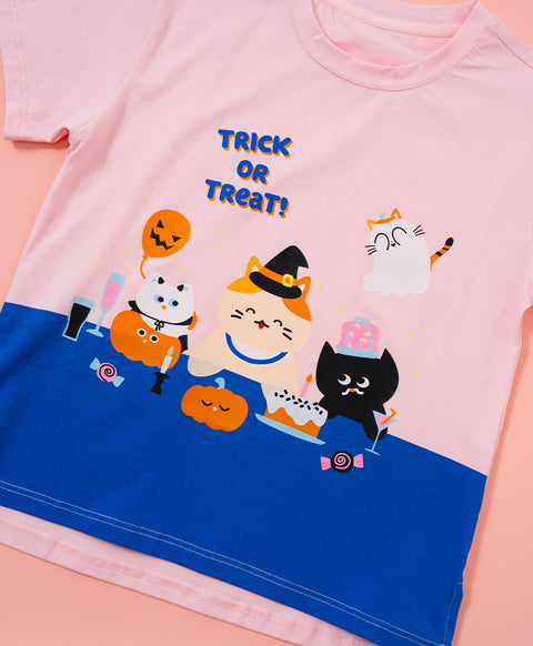 Junior Meow-lloweeen Party Short Sleeves Top and Short Sleep Set