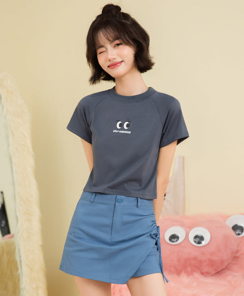 Peekaboo Relaxed Fit Raglan Crop Tee