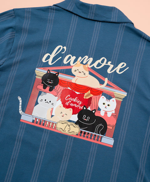 Cookies d'amore Satin Short Sleeve Top & Short PJ Set-Dark Blue