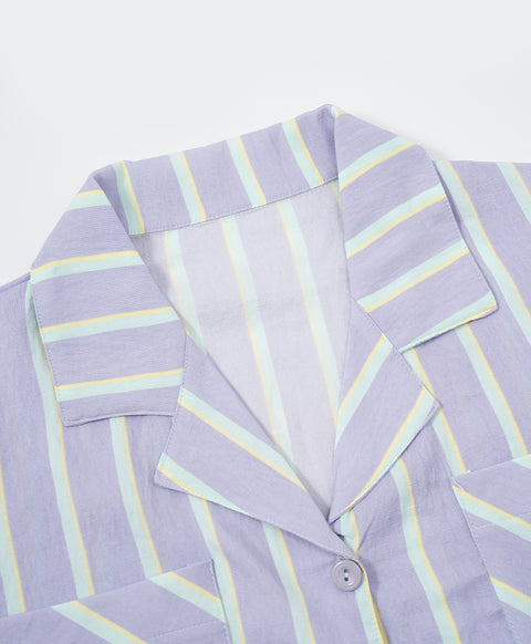 BedMood Cremo Mentally Unavailable. Physically Comfy Polyester PJ Short Sleeves Top & Shorts Set - Purple