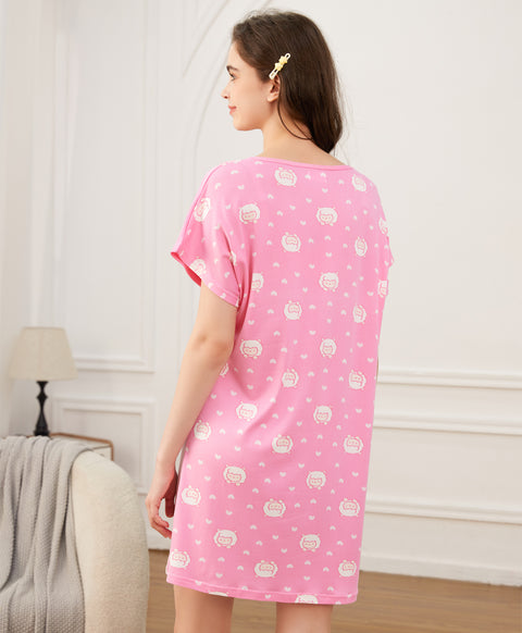 Lovely Pink Milk Lamb Microfiber Short Sleeves Sleep Dress
