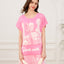 Lovely Pink Milk Lamb Microfiber Short Sleeves Sleep Dress