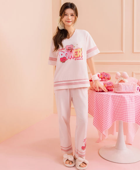 Delulu Power Hearts Short Sleeve Top & Long Pants PJ Set