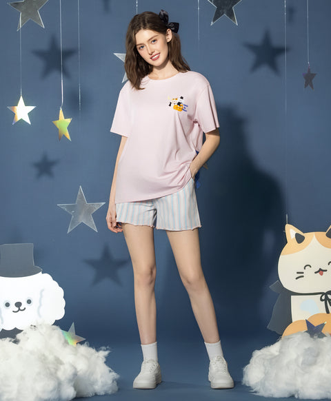Meow-lloweeen Party Short Sleeves Top and Short Sleep Set