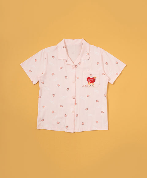 Cookies d'amore Satin Short Sleeve Top & Short PJ Set-Peach