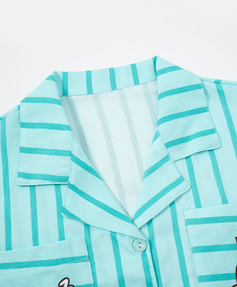 BedMood Cremo & Mello I'm in Bed Mood Polyester PJ Short Sleeves Top & Shorts Set - Green