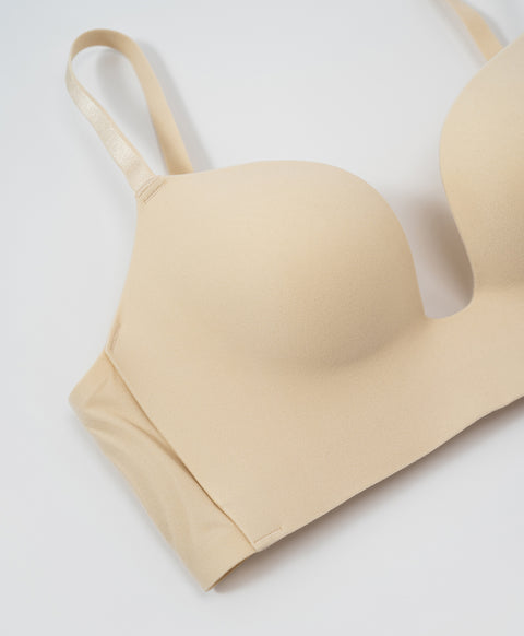 Second Skin Soft Seamless Wireless Low-Back Demi Push Up Plunge Bra