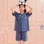 Cookies d'amore Satin Short Sleeve Top & Short PJ Set-Dark Blue