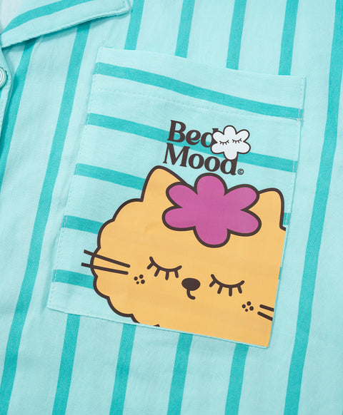 BedMood Cremo & Mello I'm in Bed Mood Polyester PJ Short Sleeves Top & Shorts Set - Green