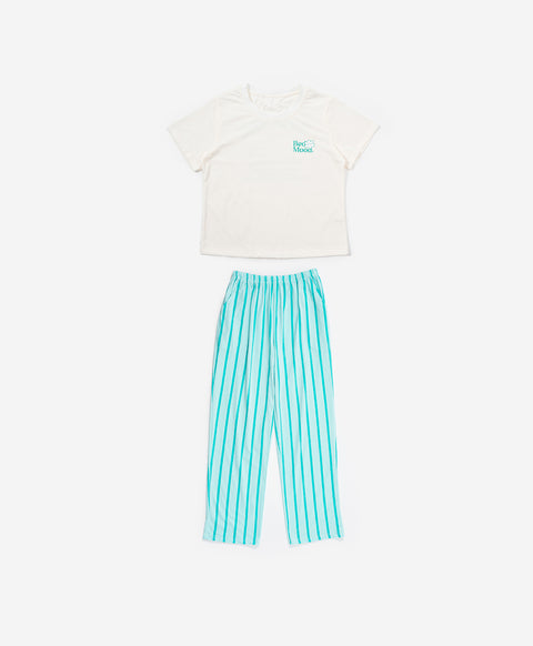 BedMood Cremo & Mello No Rush. No Rules Cotton Blend Short Sleeves Top & Long Pants Set - Green