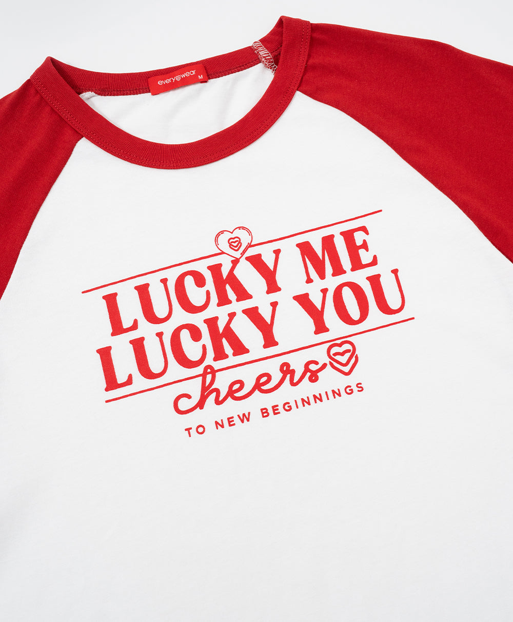 Call Me Lucky Raglan Sleeves Relaxed Fit Tee