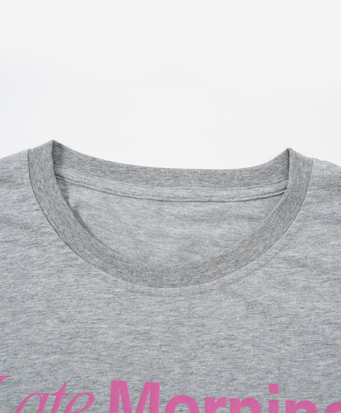 BedMood Cremo & Mello Late Morning Coffee Club Cotton Blend Long Sleeves Top & Shorts Set - Grey