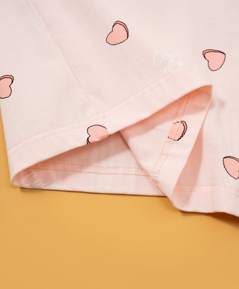 Cookies d'amore Satin Short Sleeve Top & Short PJ Set-Peach