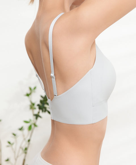 Chic Mode Ribbed Wireless Clean Cut Laminated Seamless Bralette with Back Hook