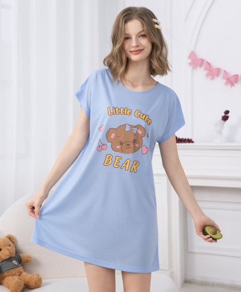 Little Cute Bear Short Sleeves Polyester Cotton Sleep Dress