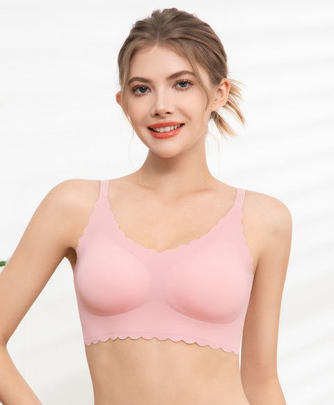 Floral Laminated Scalloped Wireless Clean Cut Seamless Bralette with Back Hook