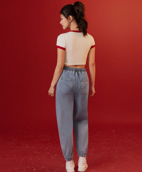 Call Me Lucky Denim Drawstring Long Pants