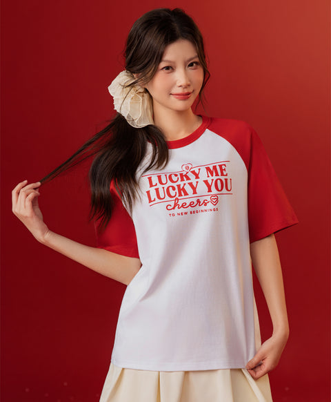 Call Me Lucky Raglan Sleeves Relaxed Fit Tee