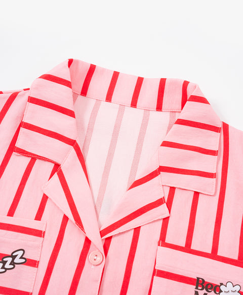 BedMood Cremo & Mello I'm in Bed Mood Polyester PJ Short Sleeves Top & Shorts Set - Pink