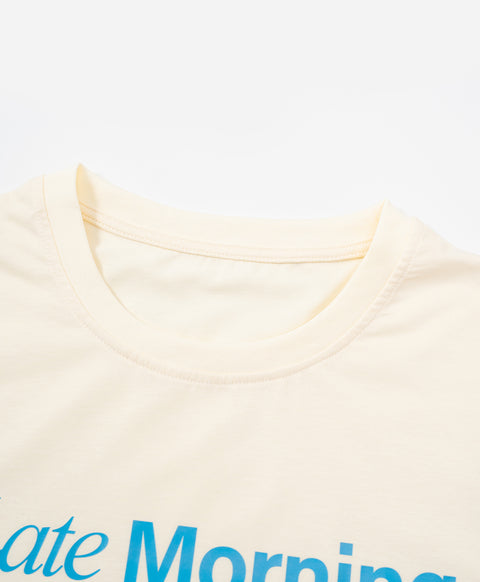 BedMood Cremo & Mello Late Morning Coffee Club Cotton Blend Long Sleeves Top & Shorts Set - Cream