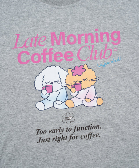 BedMood Cremo & Mello Late Morning Coffee Club Cotton Blend Long Sleeves Top & Shorts Set - Grey